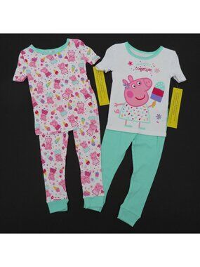 Peppa Pig 2T Toddler Sweeter Together 4 Piece Cotton Pajama Set Shirts Pants